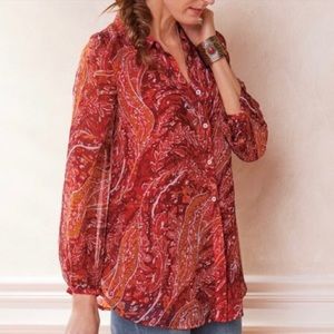 NWT Soft Surroundings Cheyla Paisley Print Button
Down Top